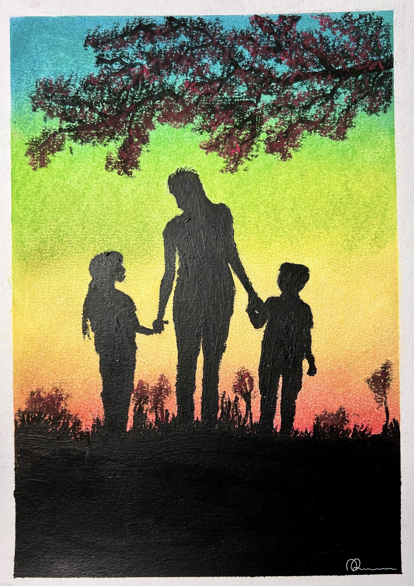 A Mother's Love, Pastel Drawing, Silhouette Art, Spiritual